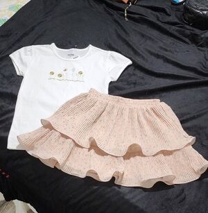 Le Chic Girl's Peach & White Shirt and Skirt Set Size 8